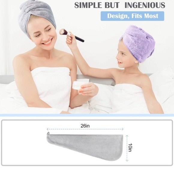 Wrap for Women, 2 Pack 10 X 26 inch Quick Dry Hair Turban for Drying Wet Thick - Picture 6 of 8